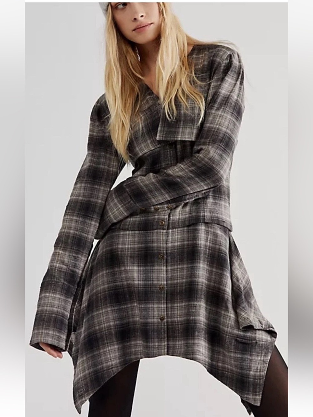 Free People x Nicholas K Corset Gray Plaid Shirt Dress Size Small NWT ($310)
